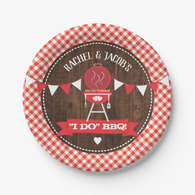 Rustic I DO BBQ Couples Wedding Engagement Shower Paper Plate (Front)