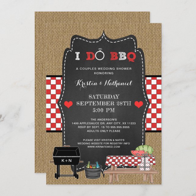 Rustic I DO BBQ couples wedding shower invitation (Front/Back)