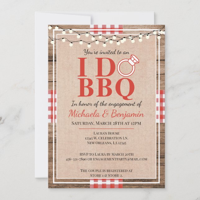 Rustic I Do BBQ Engagement Party Couples Shower Invitation (Front)