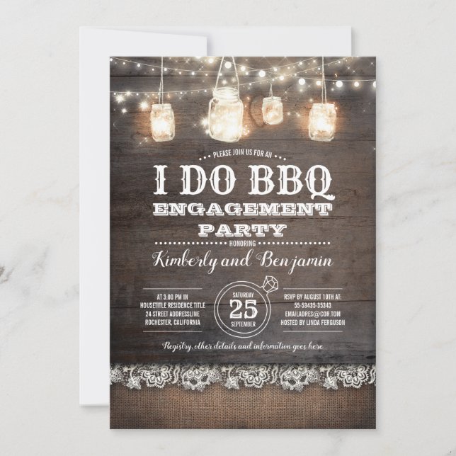 Rustic I DO BBQ Engagement Party Couples Shower Invitation (Front)