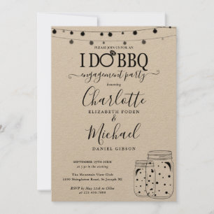 Rustic I Do BBQ Mason Jar String Lights Engagement Invitation