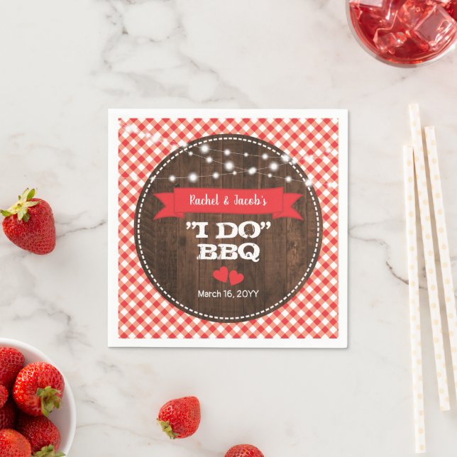 Rustic I DO BBQ Red Engagement Wedding Shower Napkin (Insitu)