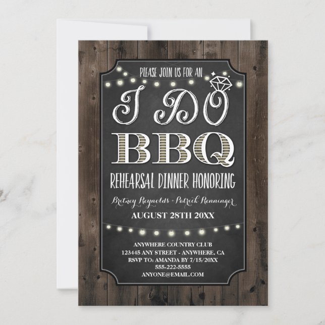 Rustic I Do BBQ Rehearsal Dinner Invitations (Front)