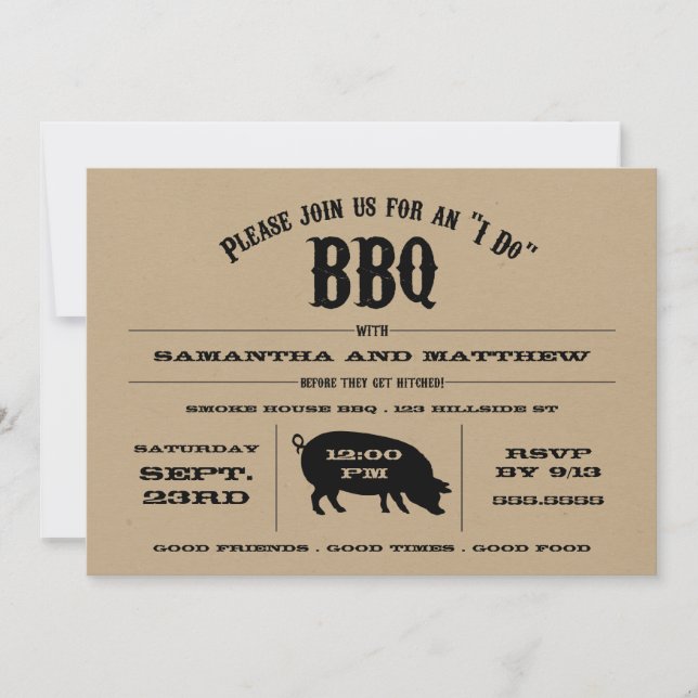 Rustic "I Do" BBQ Rehearsal Dinner Invite (Front)