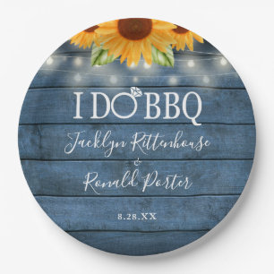 Rustic I Do BBQ String Lights Sunflower Engagement Paper Plate