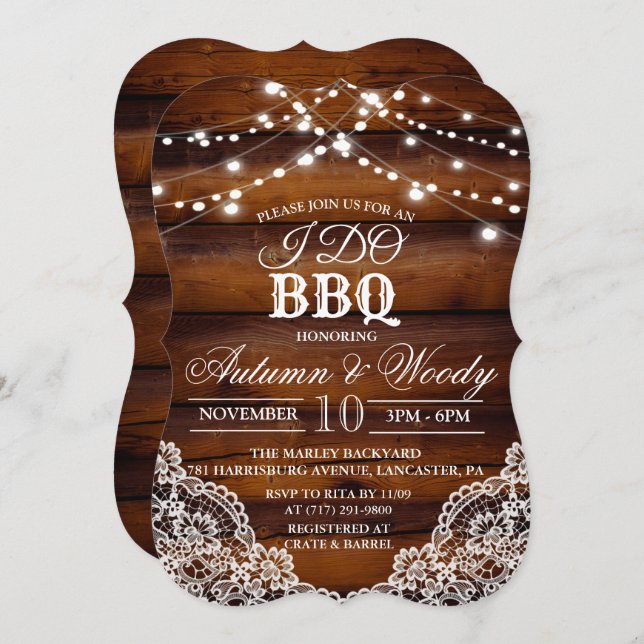 Rustic I DO BBQ Wood Invitation (Front/Back)