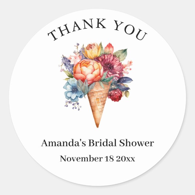 Rustic Ice Cream Bridal Shower  Classic Round Sticker (Front)