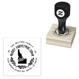 Rustic Idaho Merry Christmas Return Address Rubber Stamp