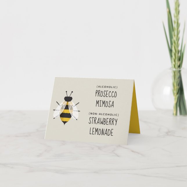 Rustic Illustrated Bee Folded Food or Drink Sign Card (Front)