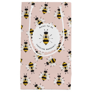 Rustic Illustrated Bee Pink Customised Gift Bag