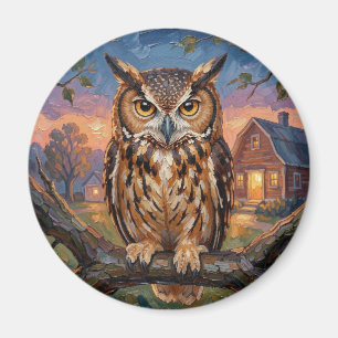 Rustic Impasto Great Horned Owl  Magnet