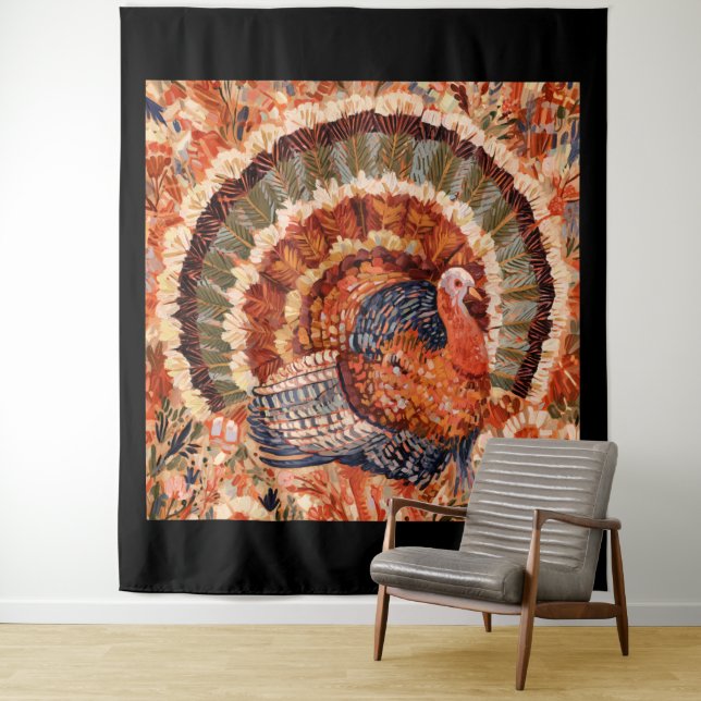 Rustic Impressionist Fall Turkey Tapestry (In Situ)
