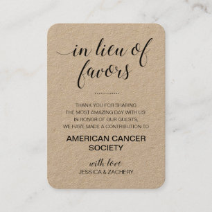 Rustic In Lieu Of Favours Charity Donation Wedding Place Card
