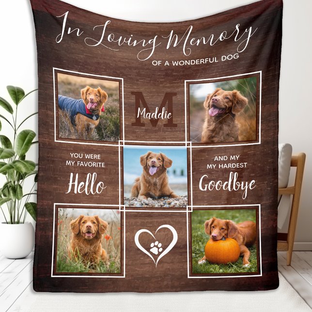 Rustic In Loving Memory Photo Collage Pet Memorial Fleece Blanket (Creator Uploaded)