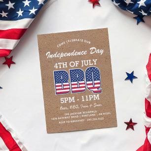 Rustic Independence Day BBQ   4th of July Invitation
