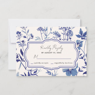 Rustic Indigo Blue Wildflower Wedding RSVP