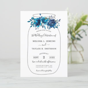 Rustic Indigo Peony Mason Jar Wedding Invitation