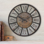Rustic Industrial Farmhouse Custom Family Name<br><div class="desc">Rustic style wall clocks for the perfect addition to give your home an industrial design look. Personalize with family name and established year for an unique farmhouse wall clock.</div>