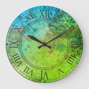 Rustic Industrial Inspired Art Green Blue Wall Large Clock
