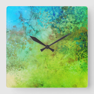 Rustic Industrial Inspired Art Green Blue Wall Square Wall Clock