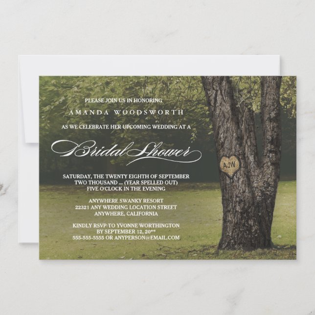 Rustic Initials Oak Tree Bridal Shower Invitations (Front)