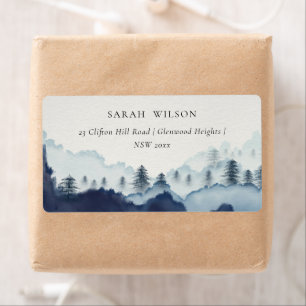 Rustic Ink Blue Navy Pine Woods Mountain Address