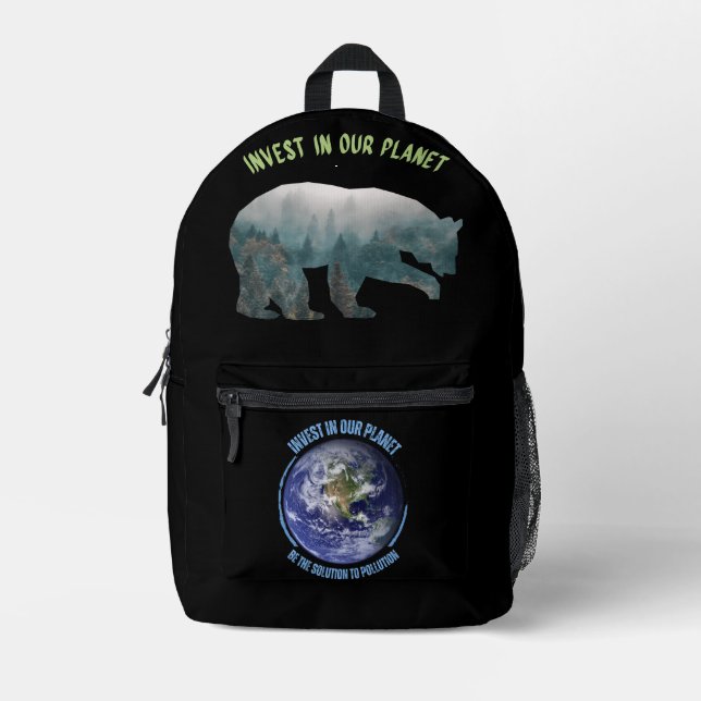 Rustic Invest in our Planet with Earth Day Printed Backpack (Front)