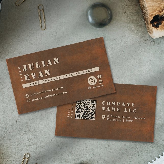 Rustic Iron Bold Stencil Metal Typography Business Card (Modern Rustic Iron Bold Stencil Metal Business Card)