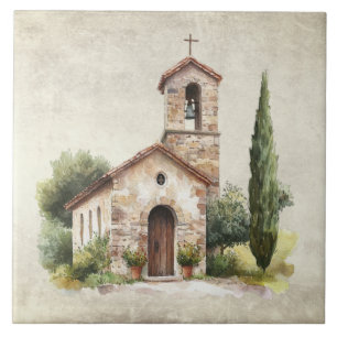 Rustic Italian Church Tuscany Scene Tile