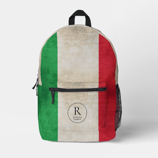 Rustic Italian Flag monogram Printed Backpack (Front)