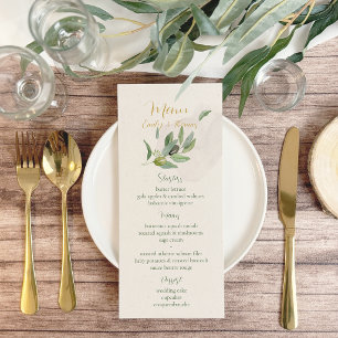 Rustic Italian Olive Watercolor Wedding Menu