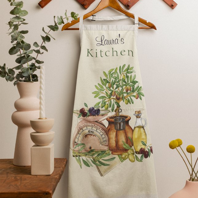 Rustic Italian Personalised Watercolor  Apron (Creator Uploaded)