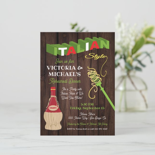 Rustic Italian Rehearsal Dinner Invitations (Standing Front)
