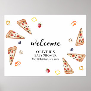 Rustic Italian Slice Pizza Baby Shower Welcome Poster