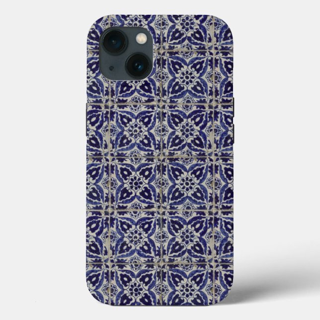 Rustic Italian Tiles Azulejo Blue White Geometric  Case-Mate iPhone Case (Back)