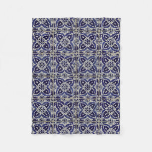 Rustic Italian Tiles Azulejo Blue White Geometric Fleece Blanket