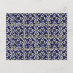 Rustic Italian Tiles Azulejo Blue White Geometric Holiday Postcard