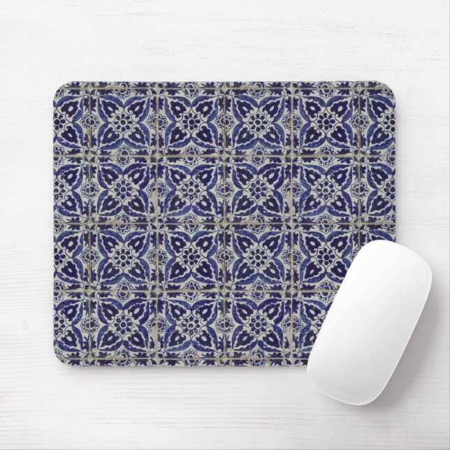 Rustic Italian Tiles Azulejo Blue White Geometric  Mouse Pad (With Mouse)