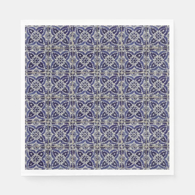 Rustic Italian Tiles Azulejo Blue White Geometric Napkin (Front)