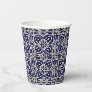 Rustic Italian Tiles Azulejo Blue White Geometric Paper Cups