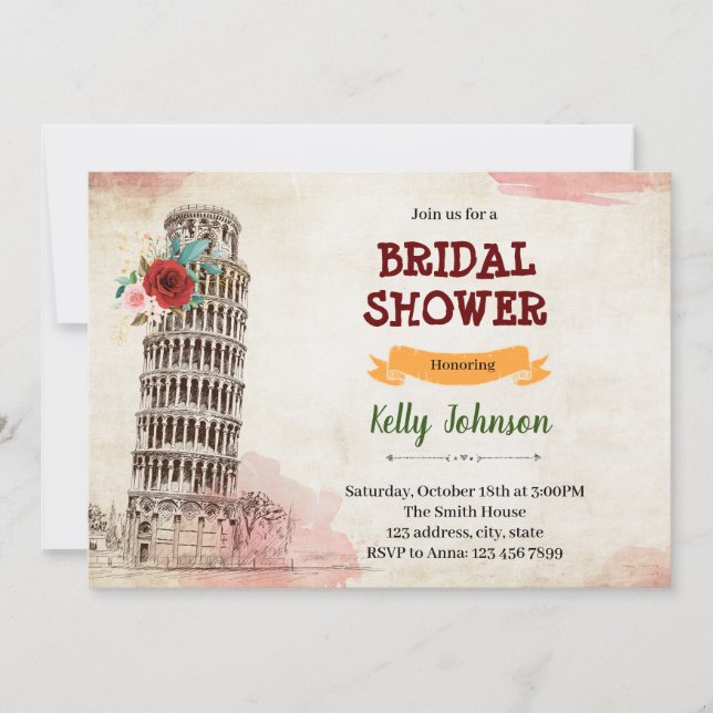 Rustic italy bridal shower theme invitation (Front)