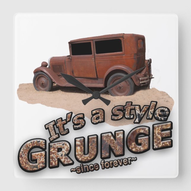 Rustic It's My Style GRUNGE Metal Car Typography Square Wall Clock (Front)