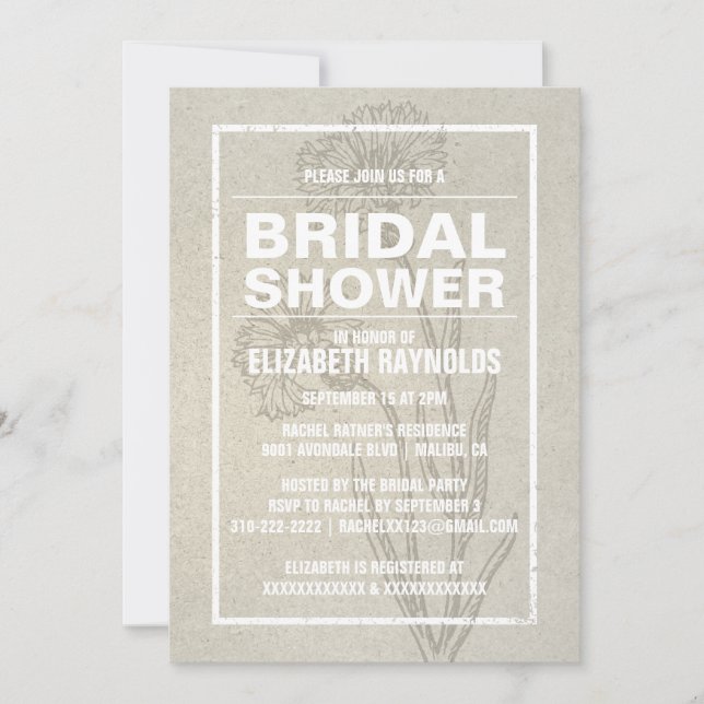 Rustic Ivory Bridal Shower Invitations (Front)