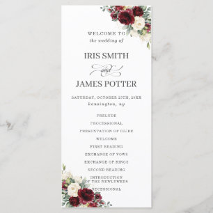 Rustic Ivory Burgundy Floral Wedding Program Programme