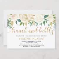 Rustic ivory floral gold glitter brunch and bubbly