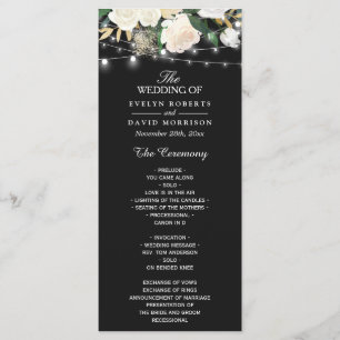 Rustic Ivory Floral String Lights Wedding Program Programme