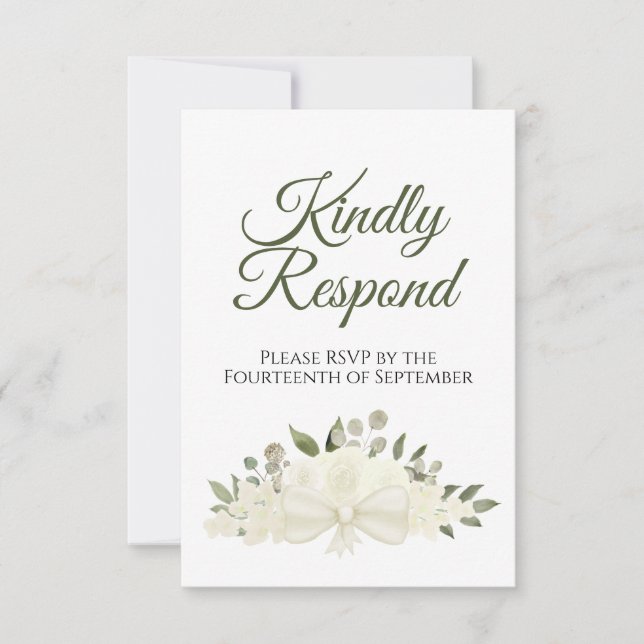 Rustic Ivory or White Floral Bouquet Wedding RSVP Card (Front)