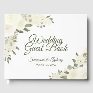 Rustic Ivory White Floral Boho Chic Wedding Guest Book