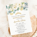 Rustic Ivory White Floral Eucalyptus Quinceañera Invitation<br><div class="desc">This chic quinceanera / birthday invitation features a beautiful watercolor ivory white garden roses and lush eucalyptus greenery arrangement.  Personalise it with your details easily and quickly,  simply press the customise it button to further re-arrange and format the style and placement of the text. (c) The Happy Cat Studio</div>