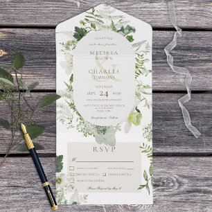 Rustic Ivy Ferns & Greenery White Dinner All In One Invitation